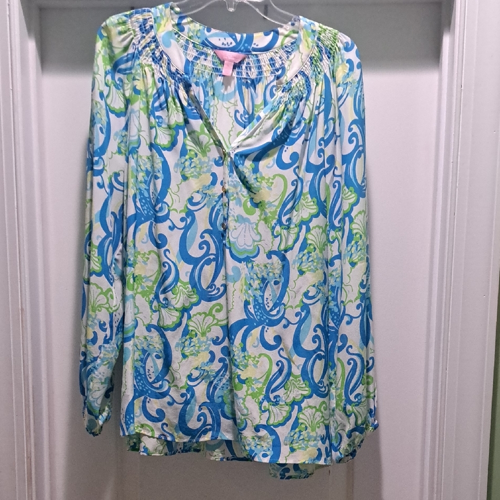 Lilly Pulitzer Blue and Green Swirl Blouse